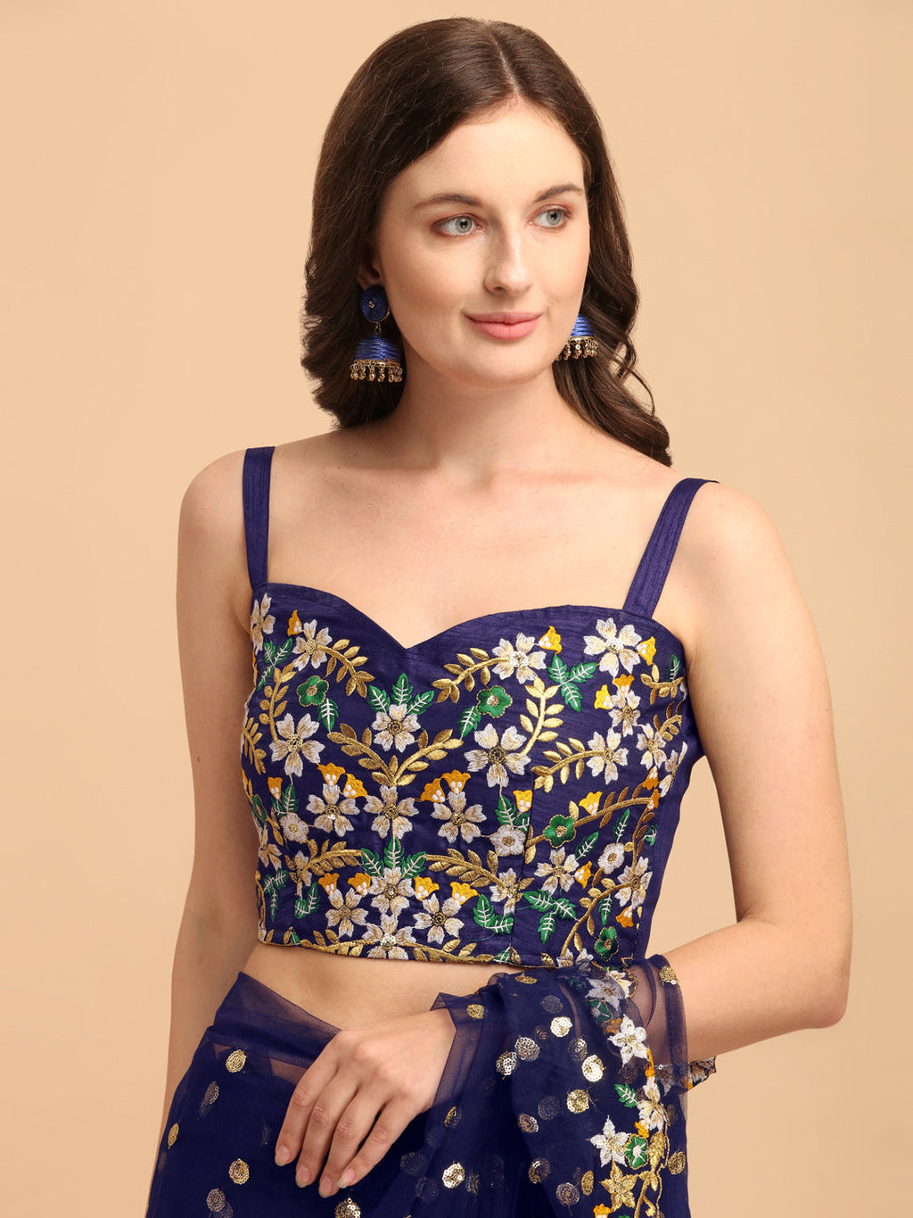 Lorenvalley Fashion Blue Butterfly Net Ruffle Saree with Fancy Sequence work & Blouse