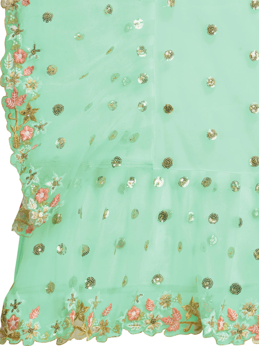 Lorenvalley Fashion Seagreen Butterfly Net Ruffle Saree with Fancy Sequene work & Blousec