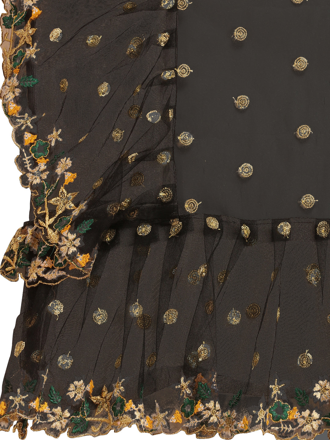 Lorenvalley Fashion Black Butterfly Net Ruffle Saree with Fancy Sequence work & Blouse