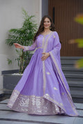 Teeya Creation Lavender Color Crunchy Silk Wedding Wear Embroidery Work Long Gown