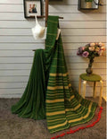Exclusive Collection Khadi Cotton Handloom Khesh Saree With Blouse Piece - Pesta Green