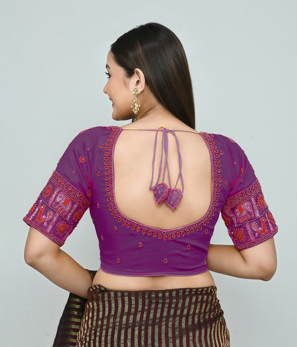 Joban Fashion Women's Purple Embroidered Stitched Blouse