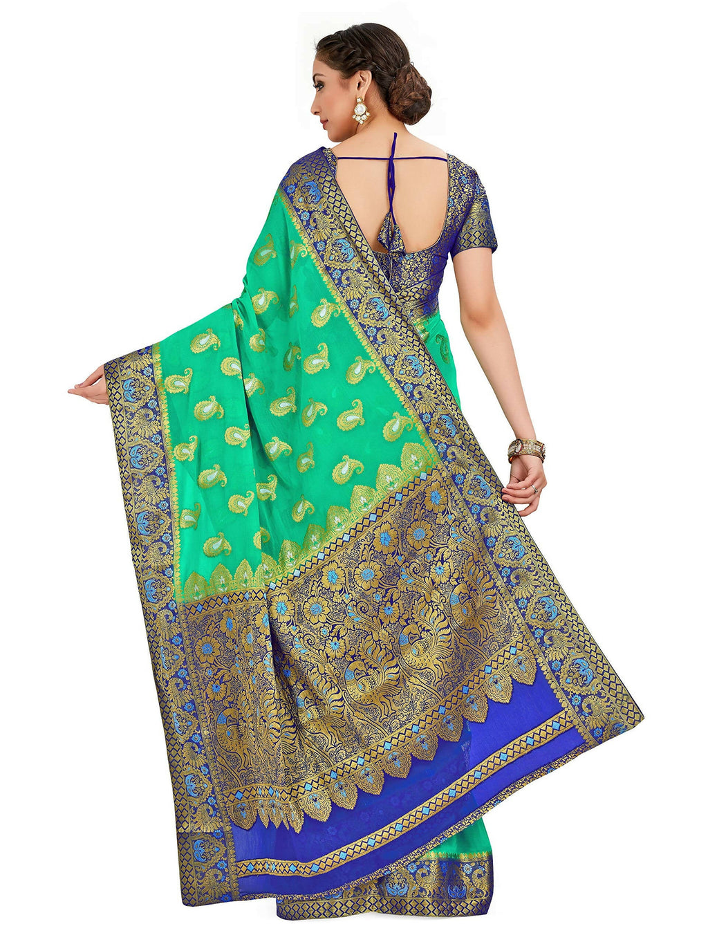 Mimosa Women's Green Banarasi Chiffon Saree