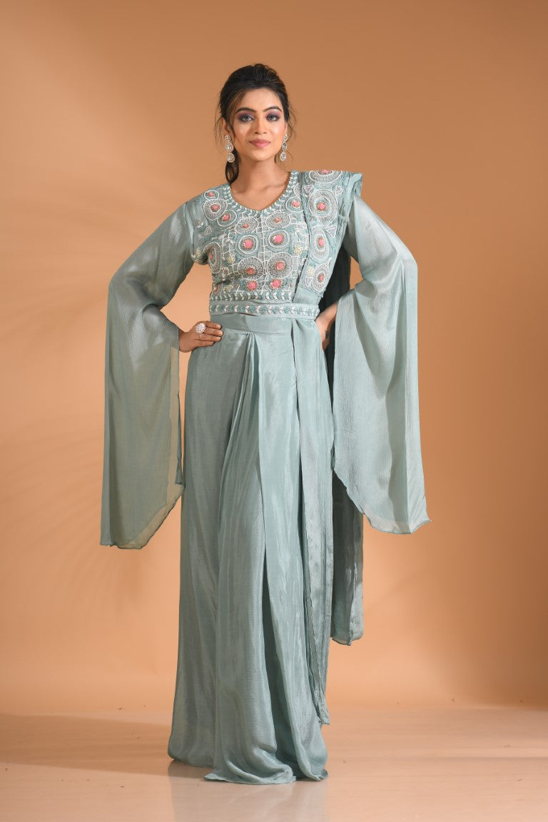 Morchari Co Ord Set With Dupatta Hand Embroidery - Blue