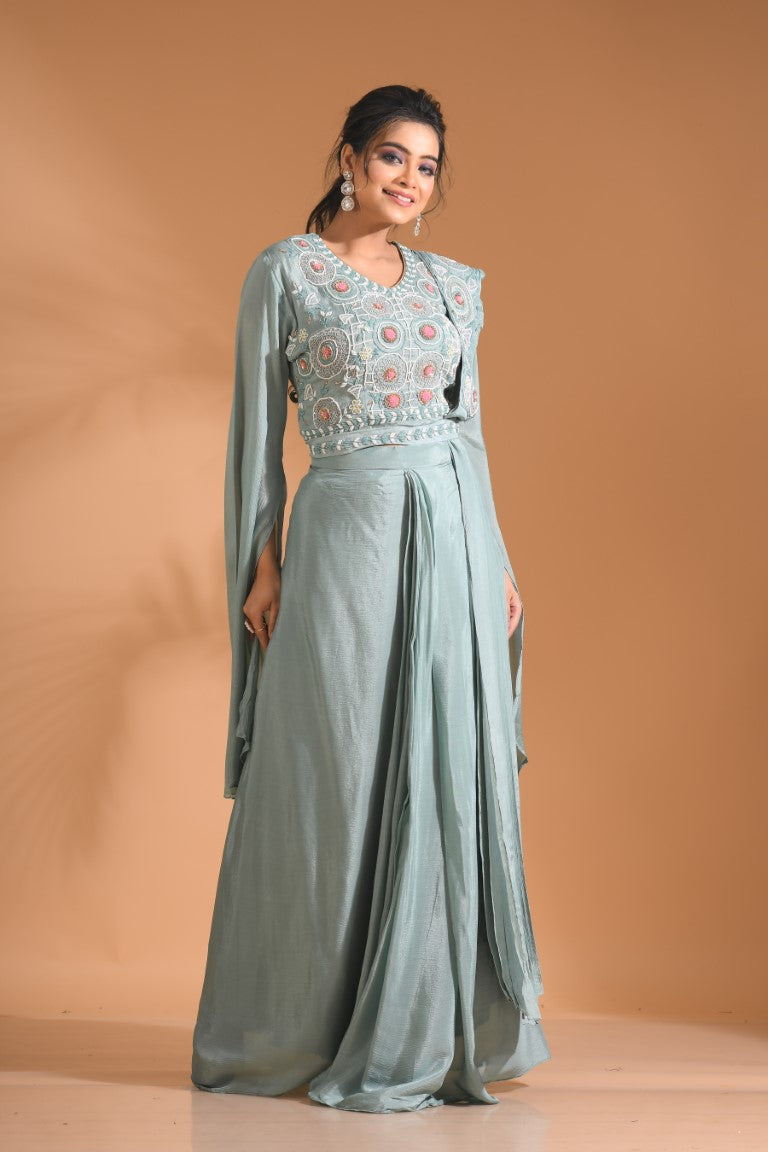 Morchari Co Ord Set With Dupatta Hand Embroidery - Blue