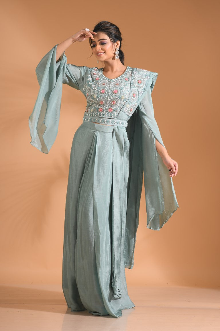Morchari Co Ord Set With Dupatta Hand Embroidery - Blue