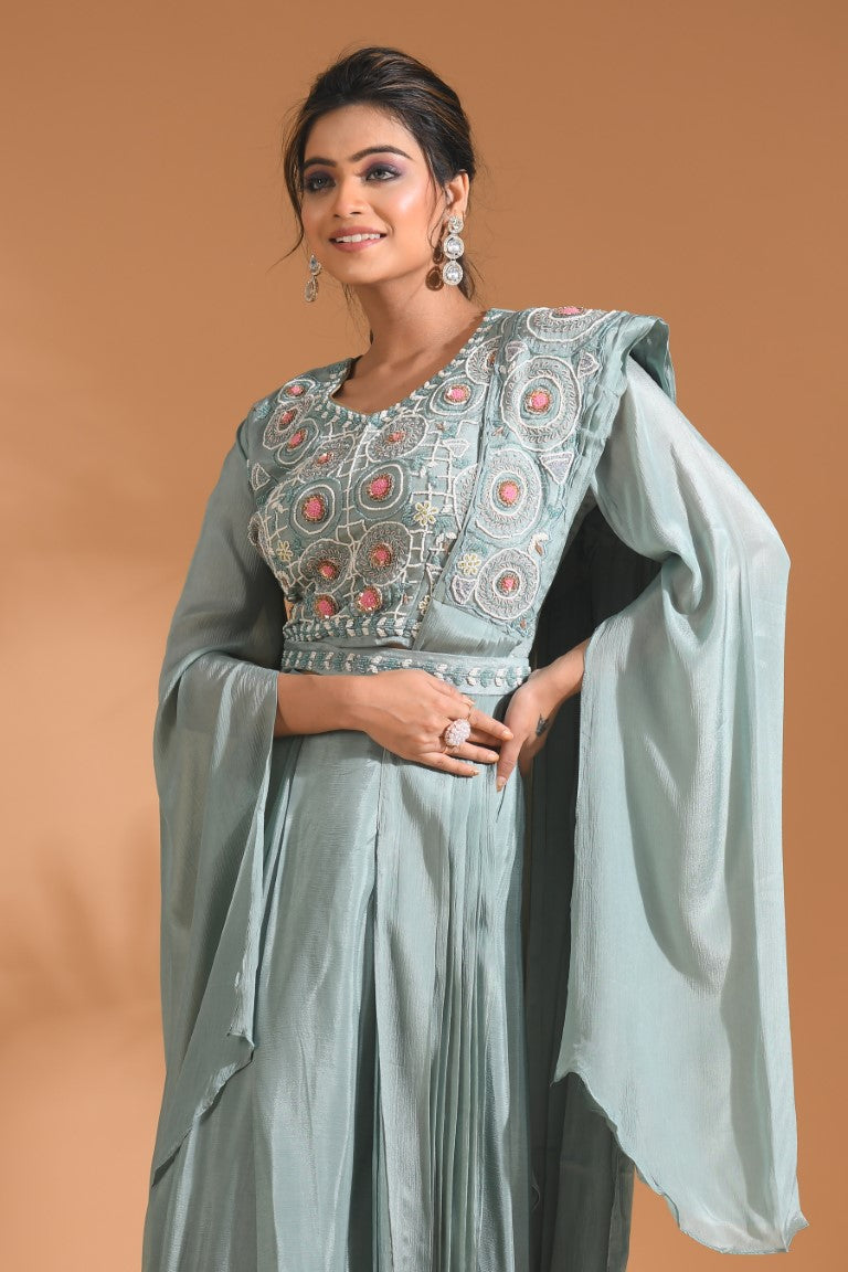 Morchari Co Ord Set With Dupatta Hand Embroidery - Blue