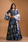 Morchari Crop Top With Tie & Dye Dupatta Hand Embroidery - Blue
