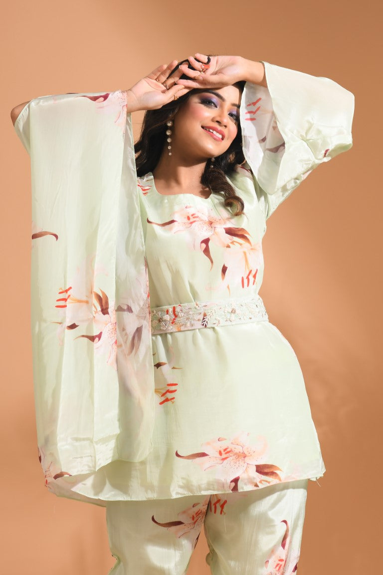 Morchari Kaftan Set With Hand Embroidery - Multicolour