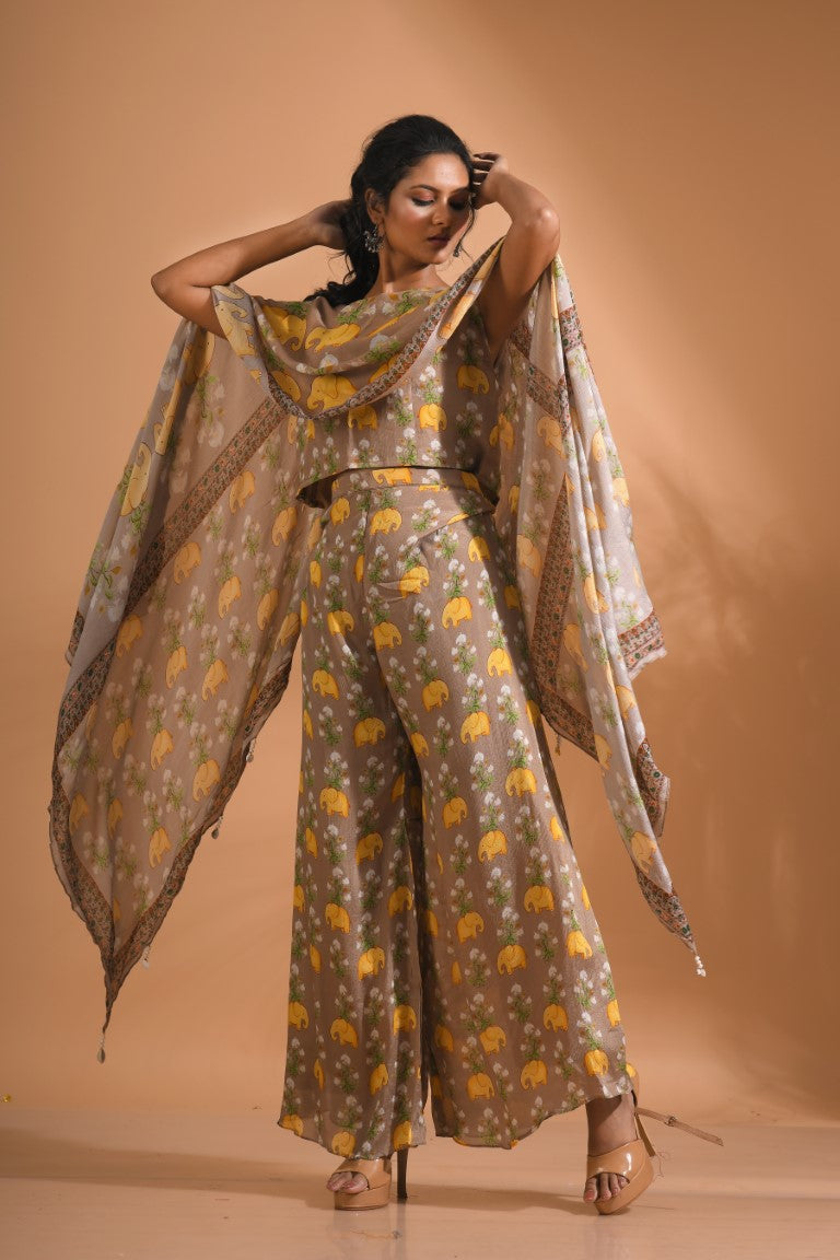 Morchari Kaftan Set With Hand Embroidery - Beige