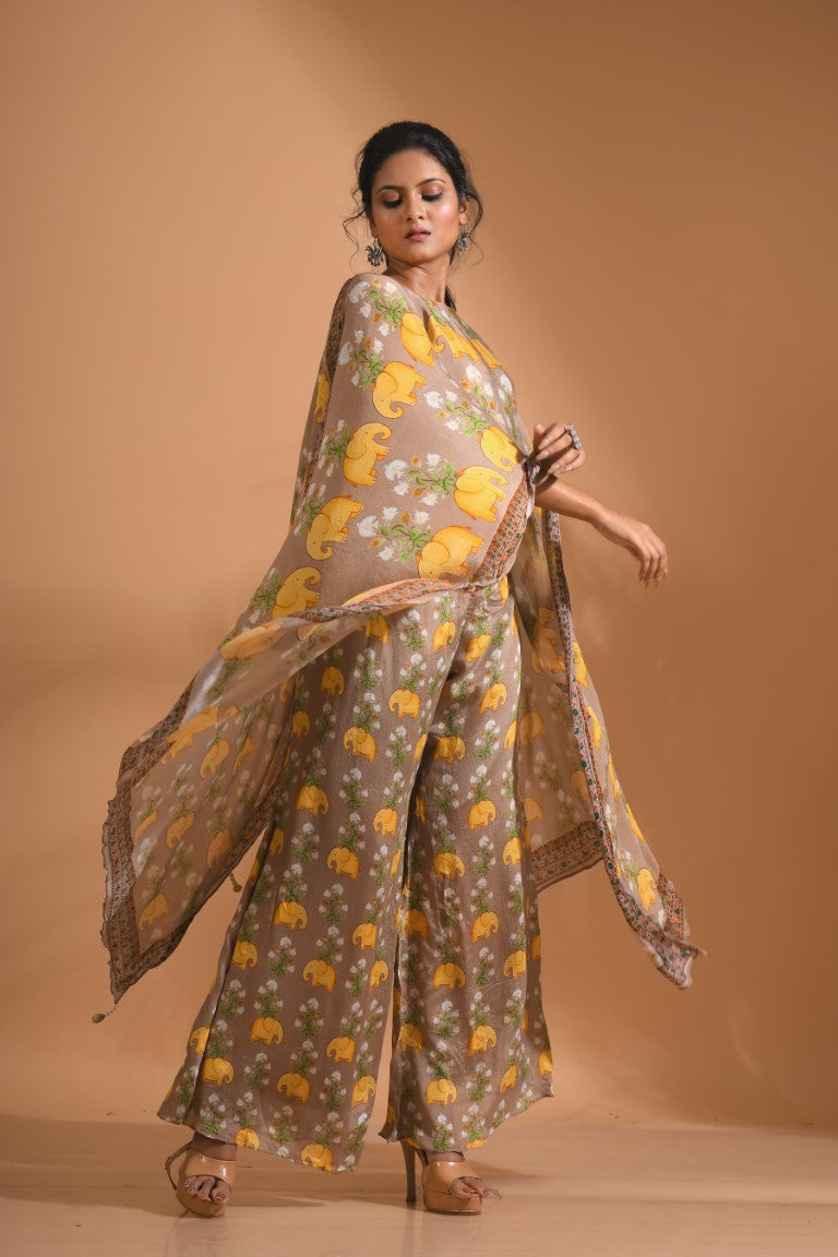 Morchari Kaftan Set With Hand Embroidery - Beige