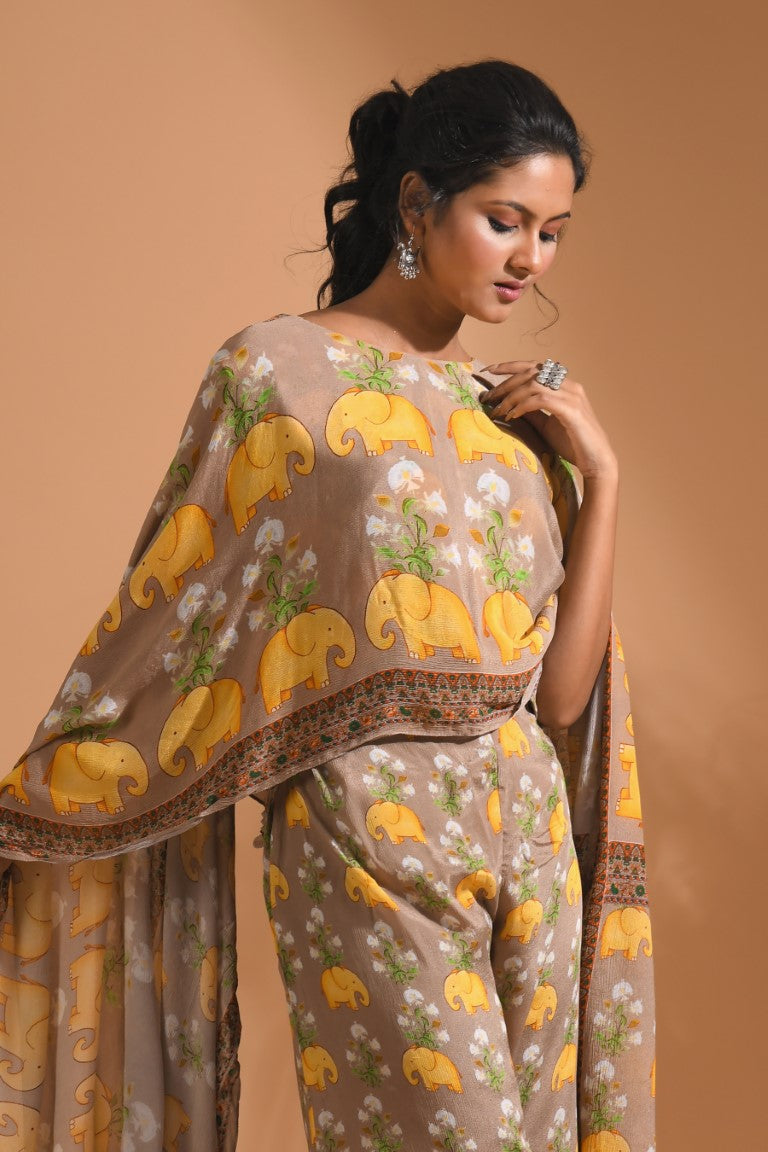 Morchari Kaftan Set With Hand Embroidery - Beige