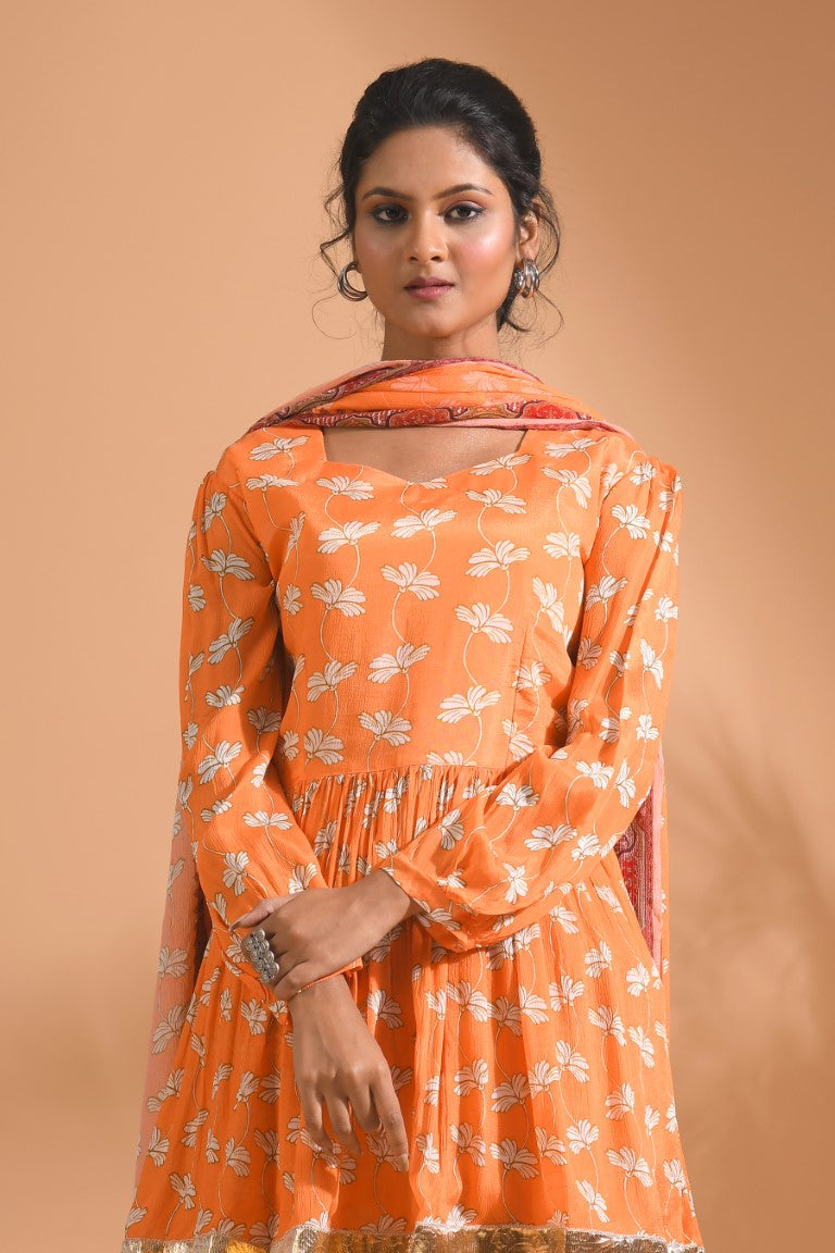 Morchari Sharara Top Set With Dupatta - Orange