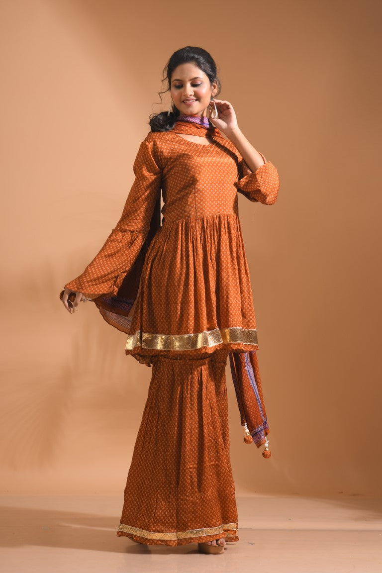 Morchari Sharara Top Set With Dupatta - Mustard