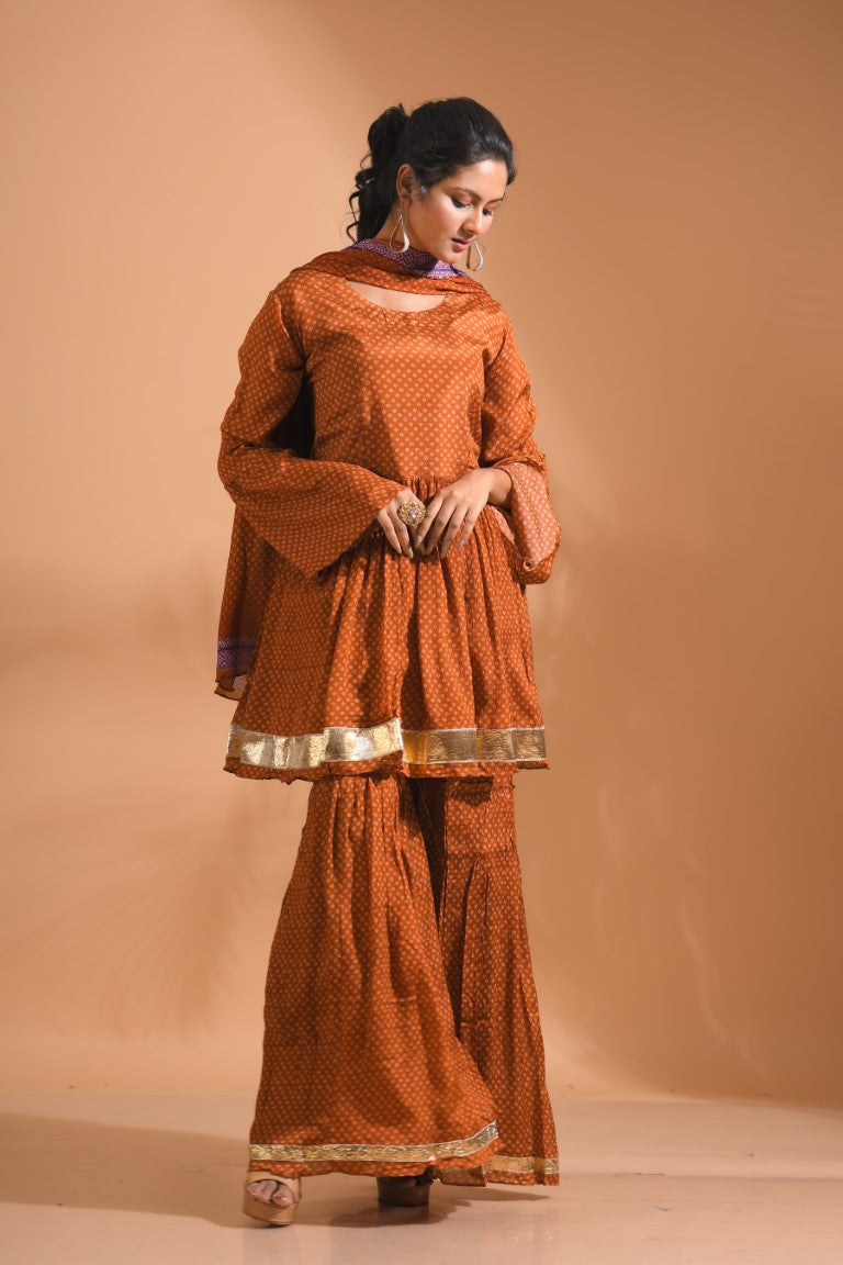 Morchari Sharara Top Set With Dupatta - Mustard