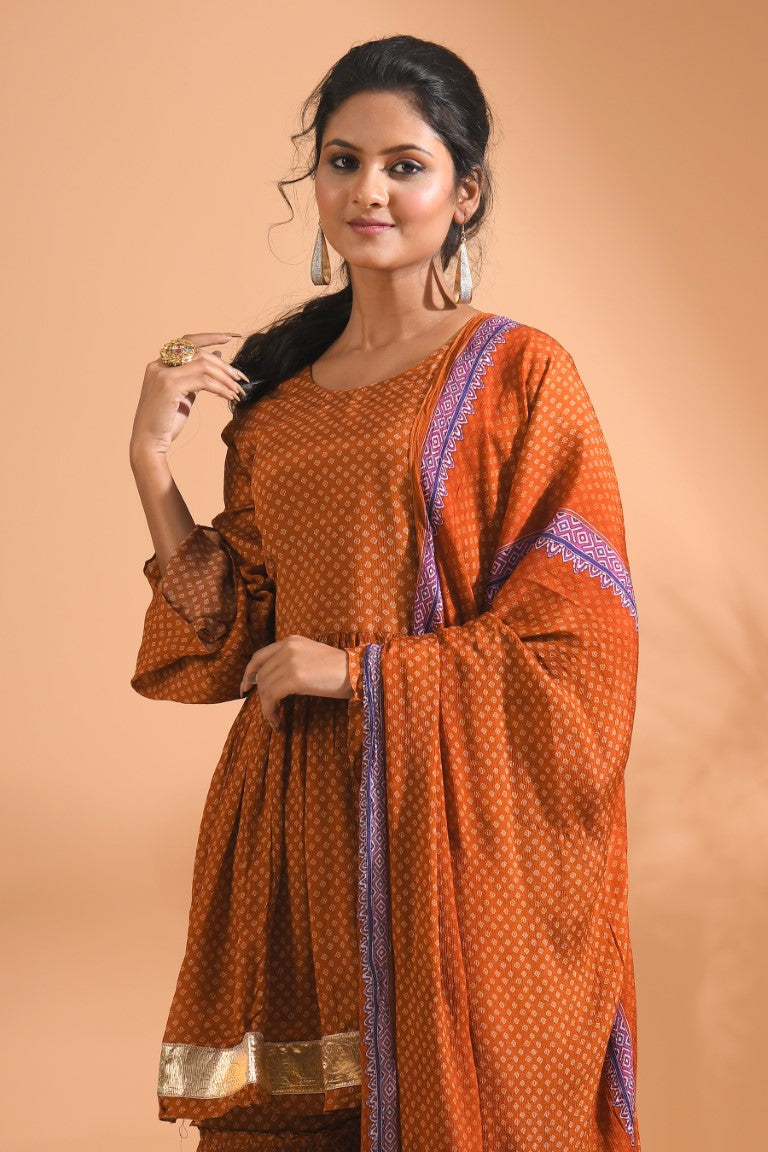 Morchari Sharara Top Set With Dupatta - Mustard