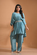 Morchari Kaftan Set With Pant - Sky Blue