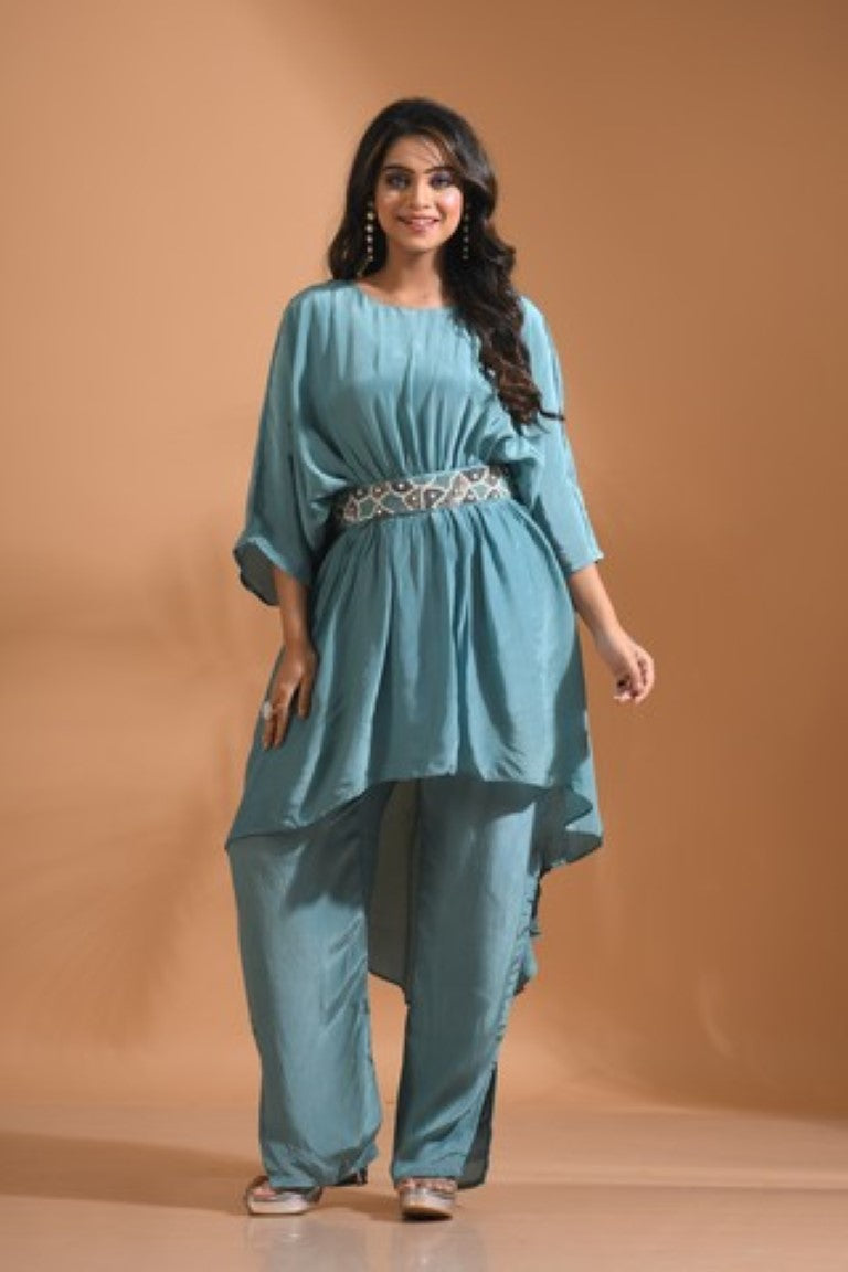 Morchari Kaftan Set With Pant - Sky Blue