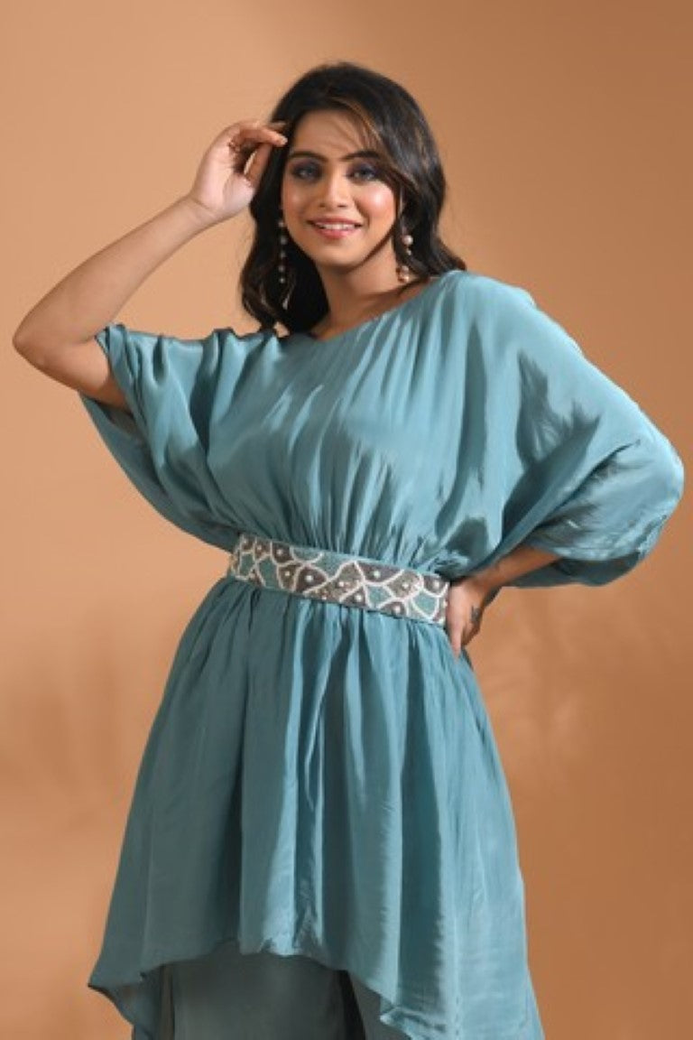 Morchari Kaftan Set With Pant - Sky Blue