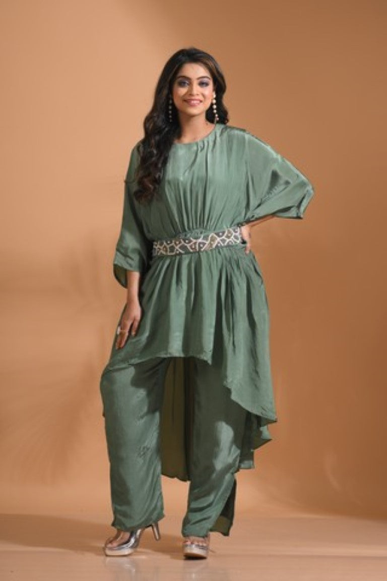 Morchari Kaftan Set With Pant - Green
