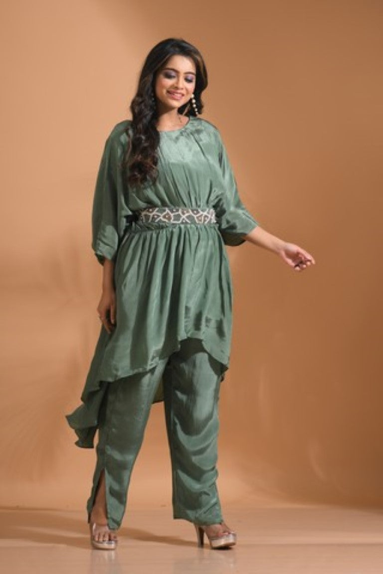 Morchari Kaftan Set With Pant - Green