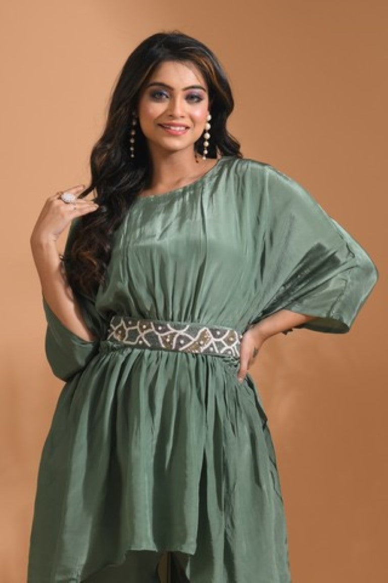 Morchari Kaftan Set With Pant - Green