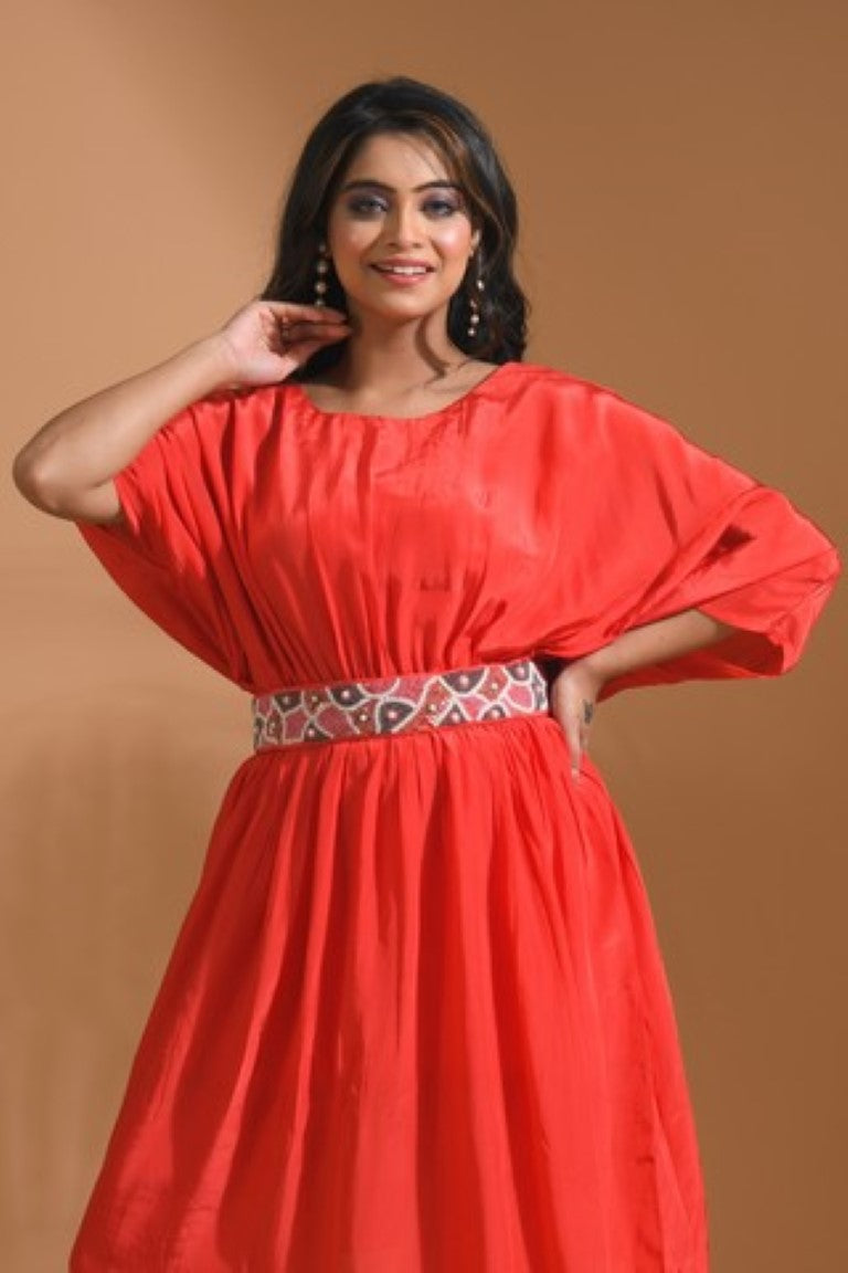 Morchari Kaftan Set With Pant - Red