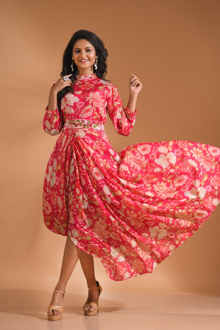 Morchari Long Gown With Hand Embroidery - Red