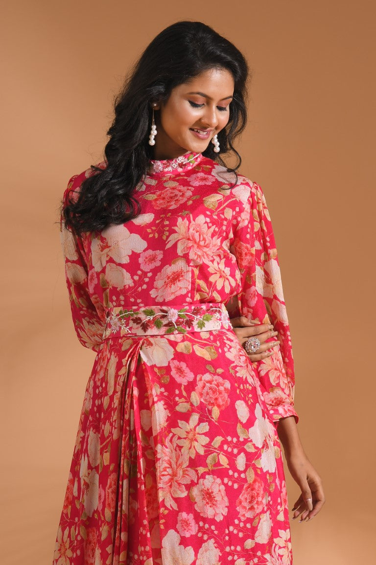 Morchari Long Gown With Hand Embroidery - Red