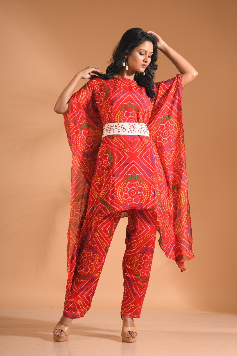 Morchari Kaftan Set With Embroidery - Red