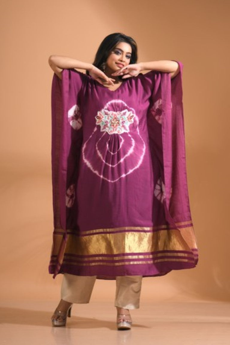 Morchari Kaftan Set With Embroidery - Purple