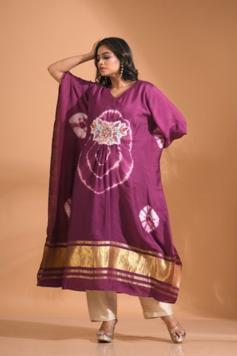 Morchari Kaftan Set With Embroidery - Purple