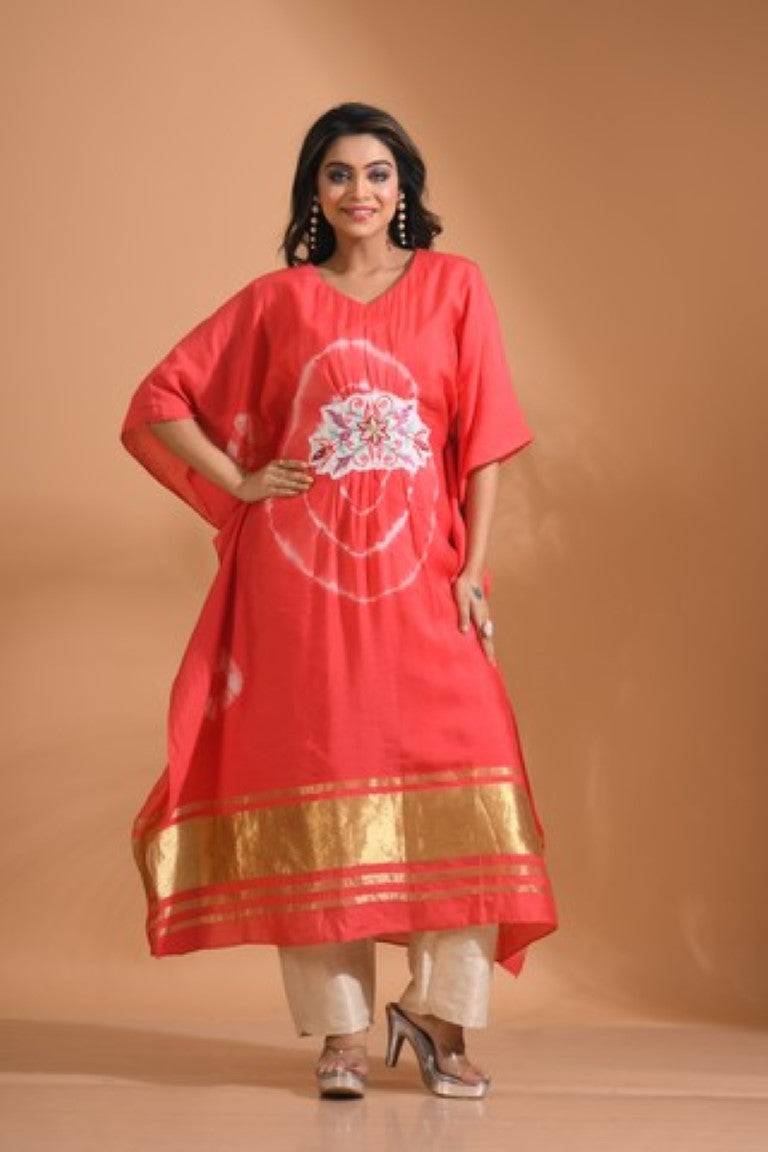 Morchari Kaftan Set With Embroidery - Red