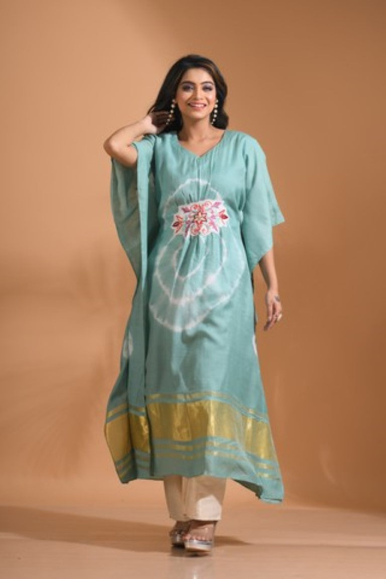 Morchari Kaftan Set With Embroidery - Light Green