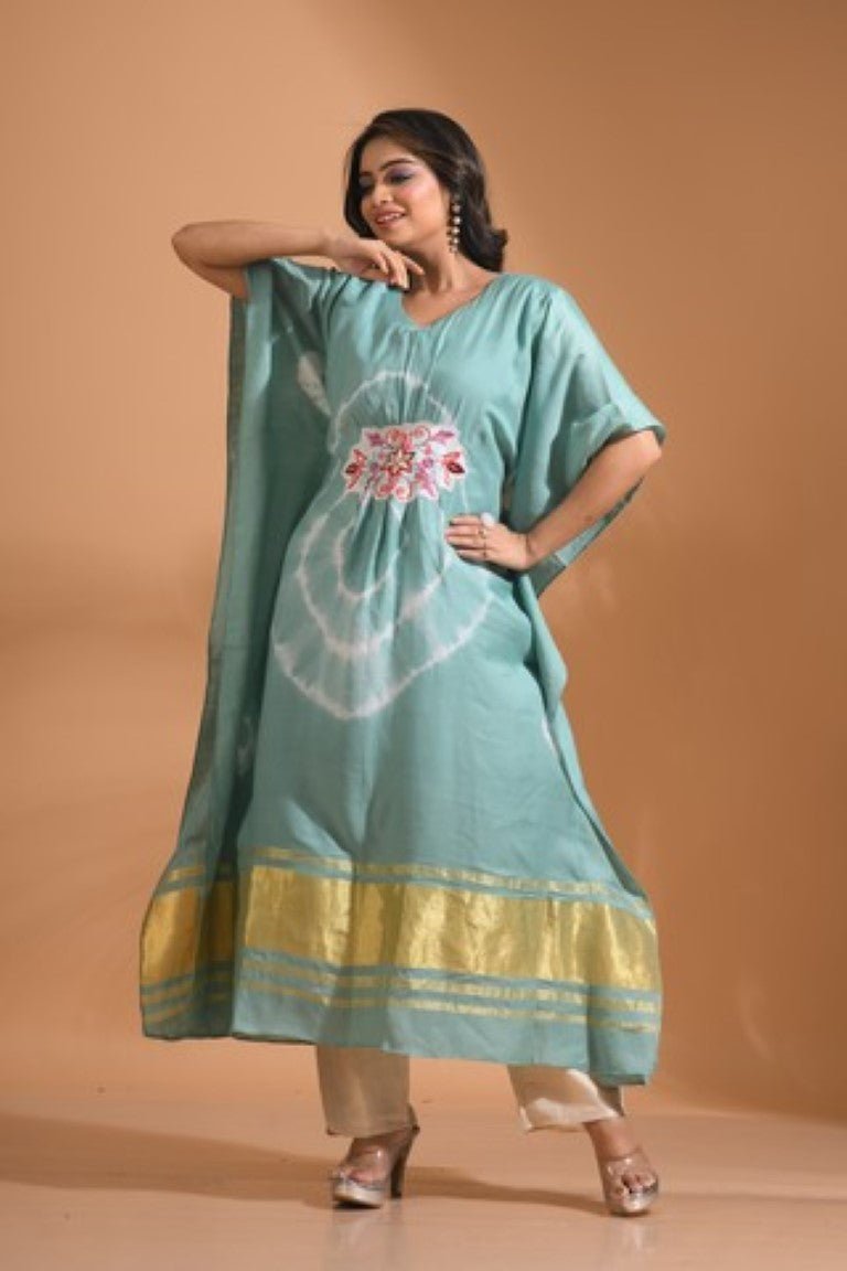 Morchari Kaftan Set With Embroidery - Light Green