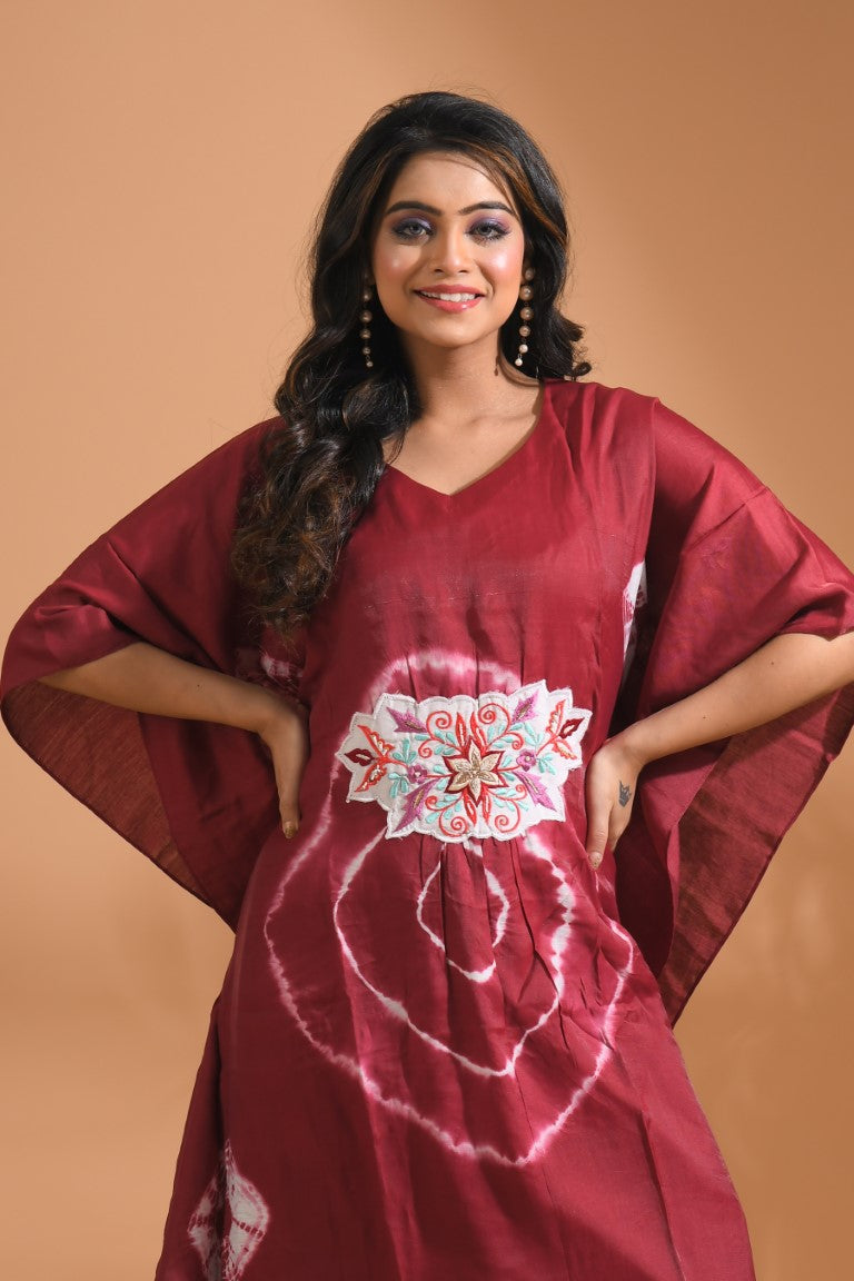 Morchari Kaftan Set With Embroidery - Maroon