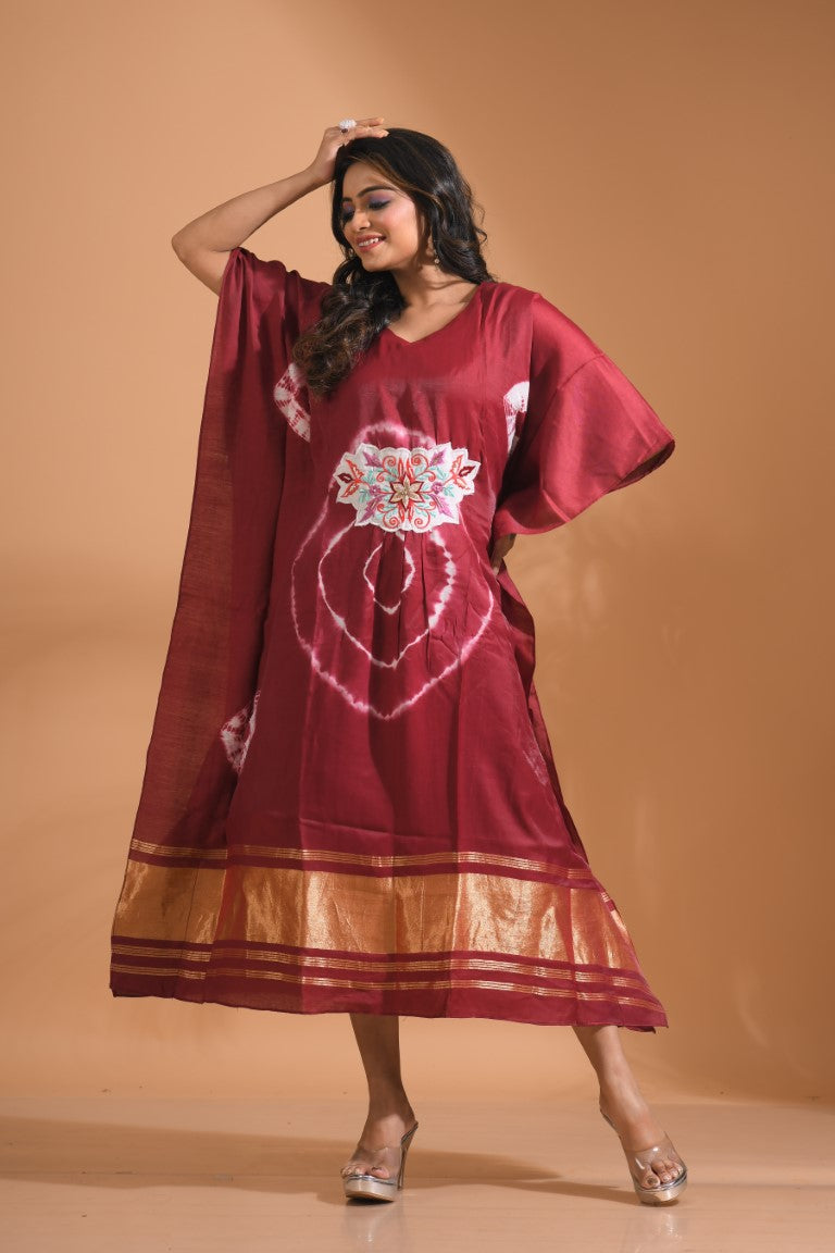 Morchari Kaftan Set With Embroidery - Maroon