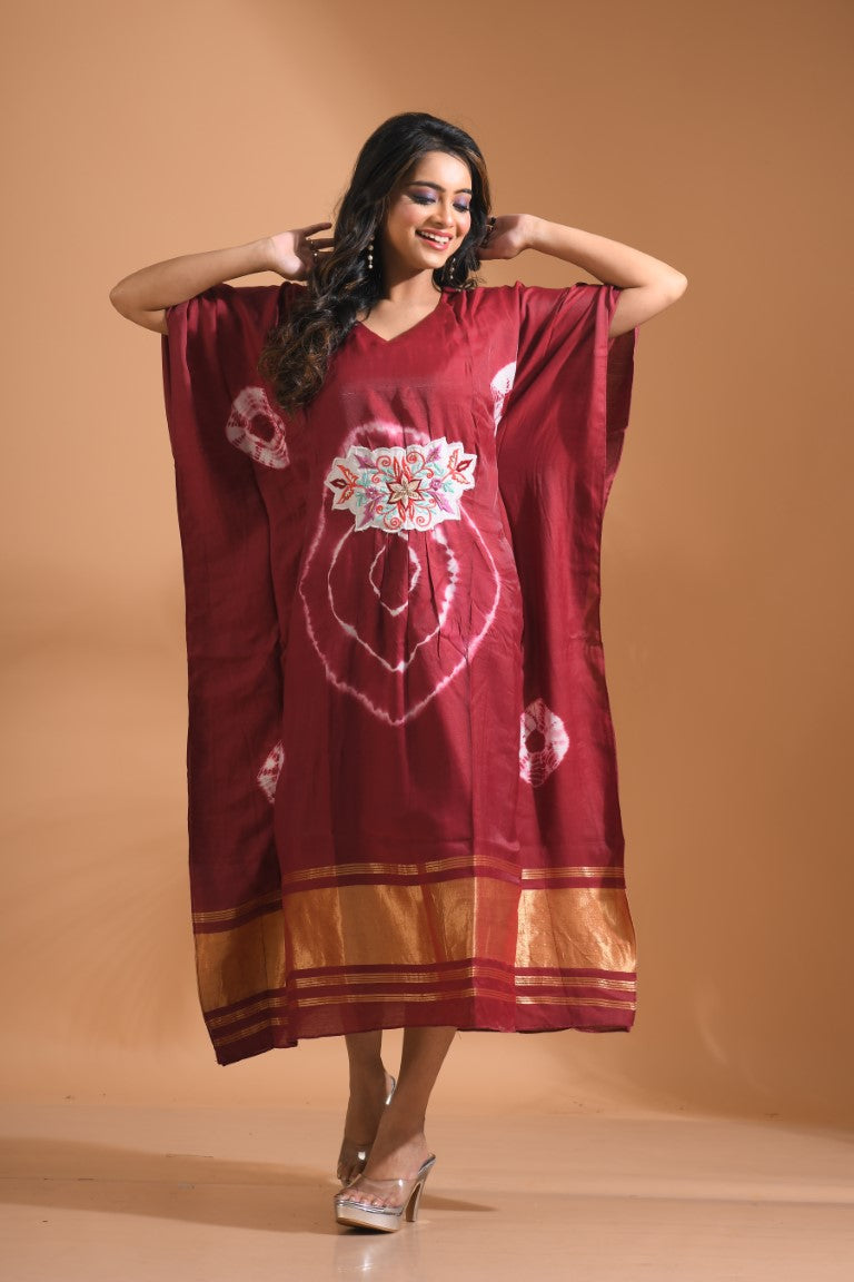 Morchari Kaftan Set With Embroidery - Maroon
