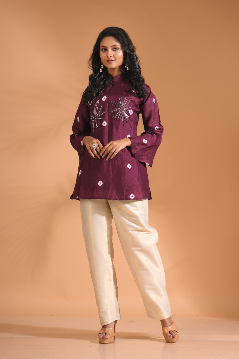 Morchari Co Ord Set With Hand Embroidery - Purple