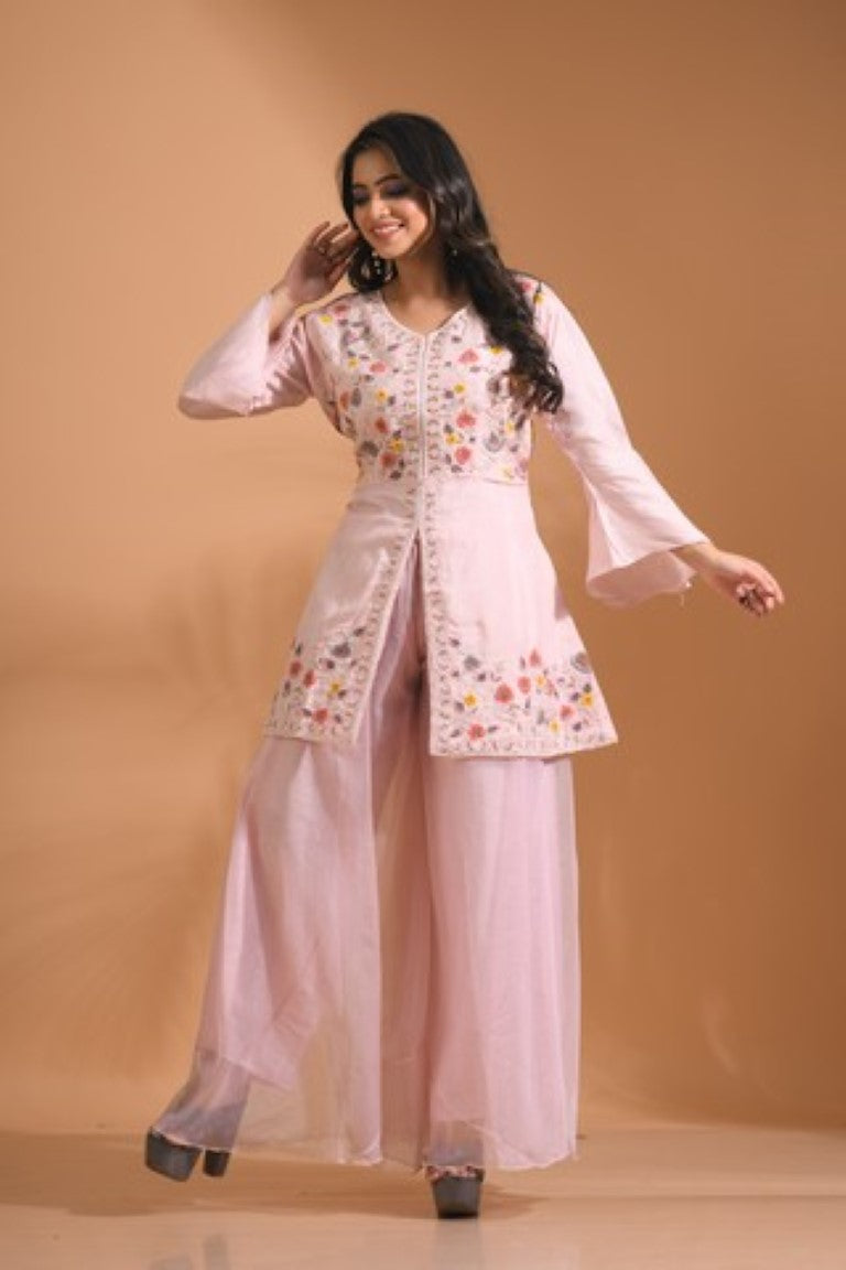 Morchari Co Ord Set With Hand Embroidery - Light Peach