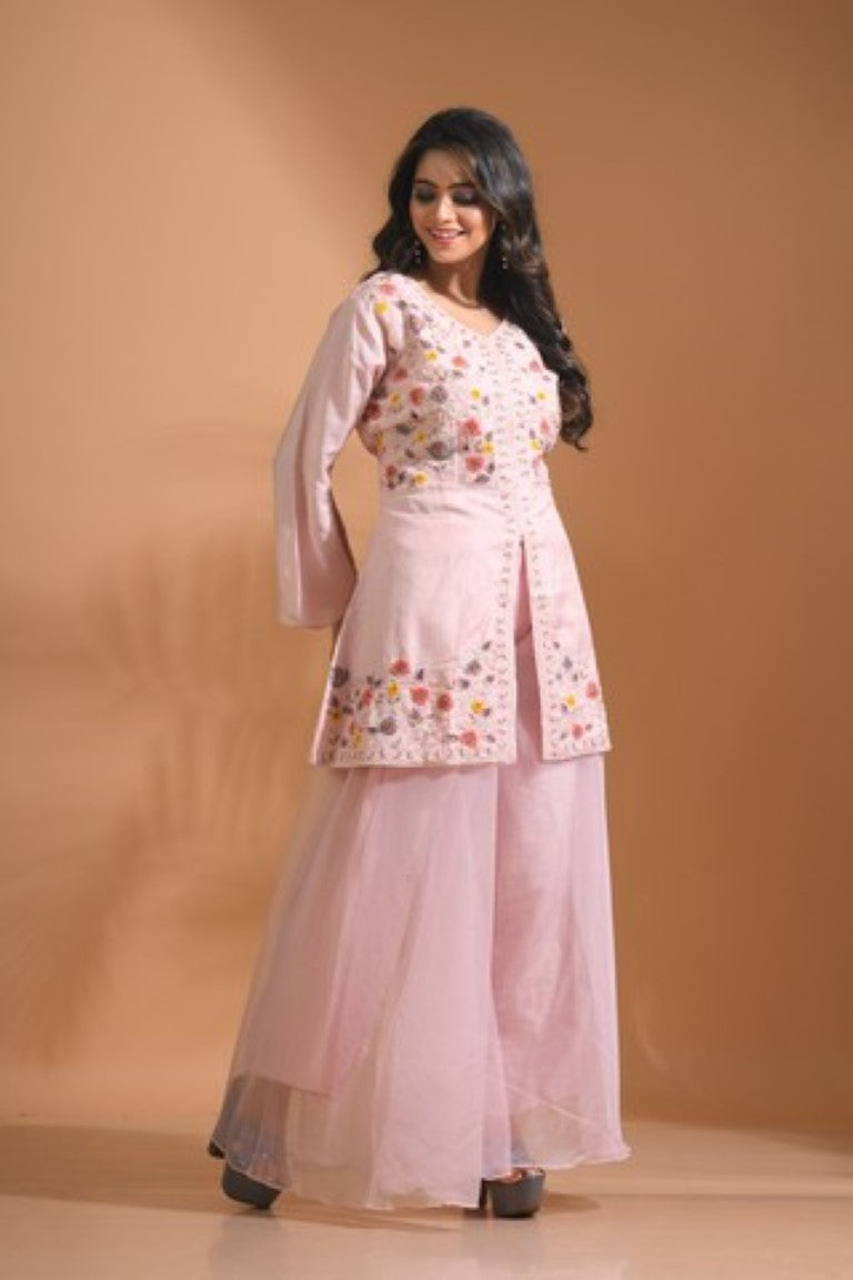 Morchari Co Ord Set With Hand Embroidery - Light Peach