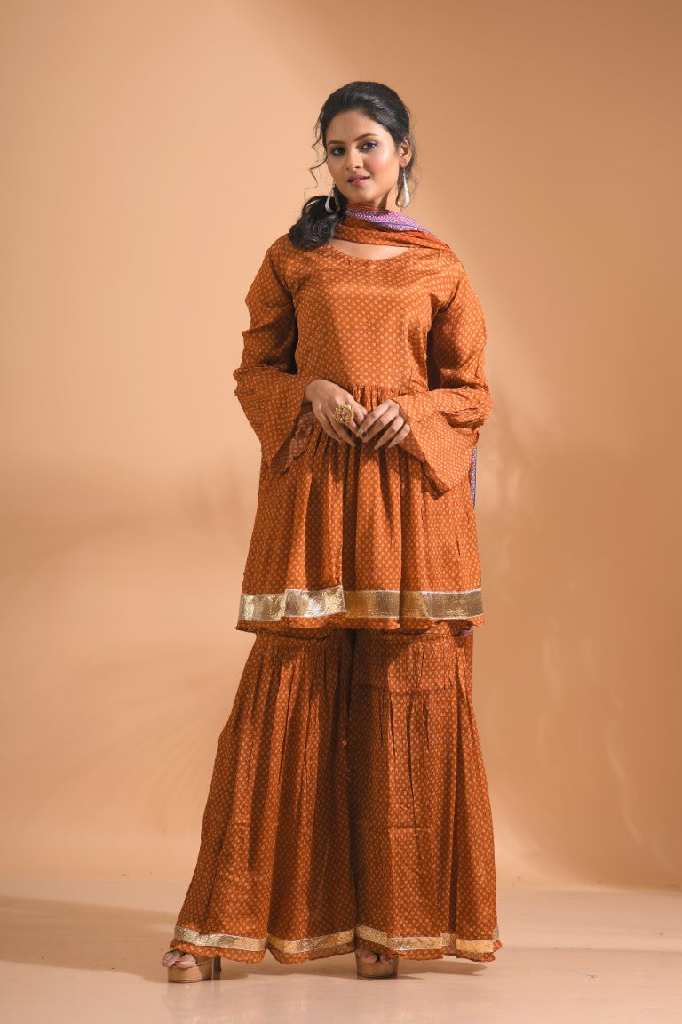 Morchari Sharara Top Set With Dupatta - Mustard