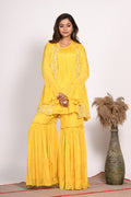Morchari Jacket With Sharara Set With Hand Embroidery - Yellow