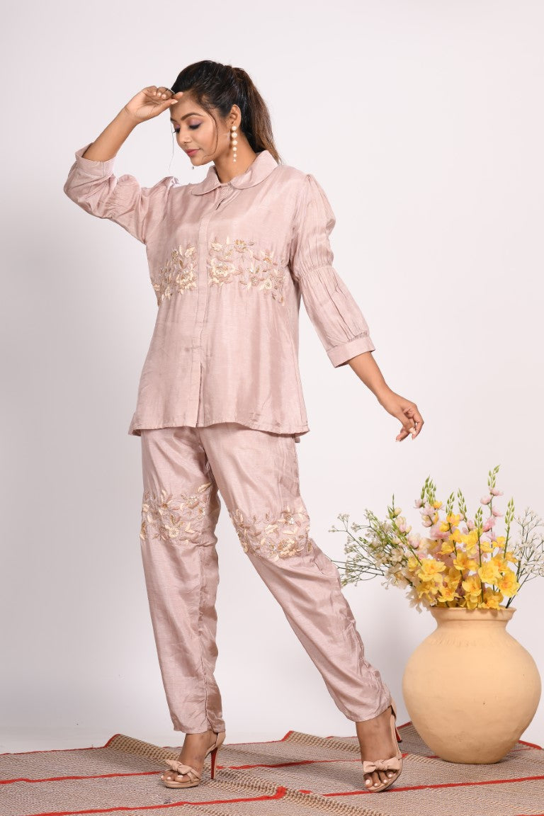 Morchari Co Ord Set With Hand Embroidery - Cream