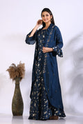 Morchari Long Gown With Jacket With Hand Embroidery - Blue