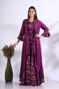 Morchari Long Gown With Jacket With Hand Embroidery - Purple