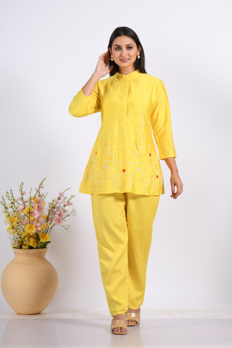 Morchari Co Ord Set With Hand Embroidery - Yellow