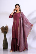 Morchari Sharara With Pant & Dupatta With Hand Embroidery - Maroon