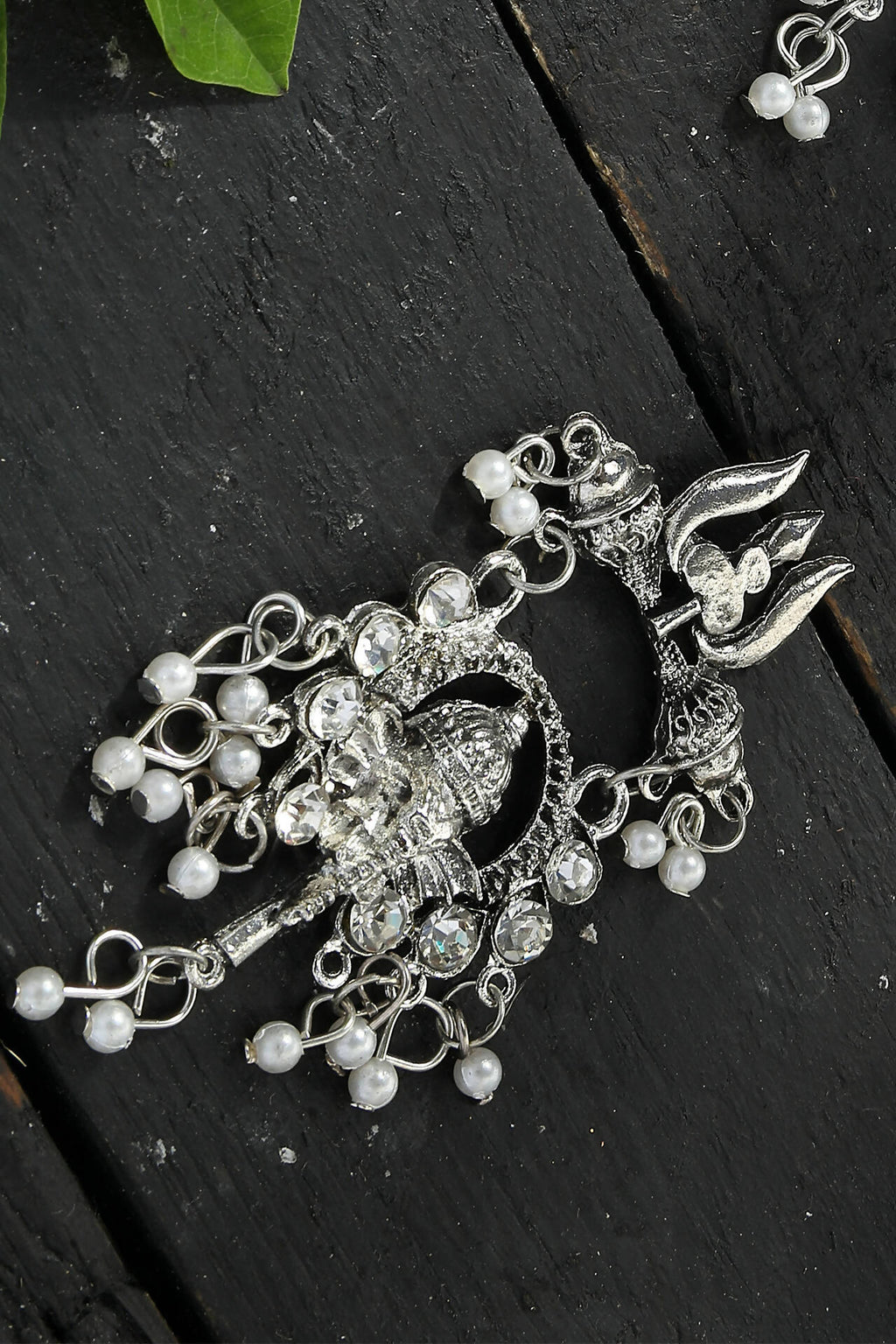 Mominos Fashion Johar Kamal Oxidised Silver-Plated Ganesha Design Necklace Choker Set