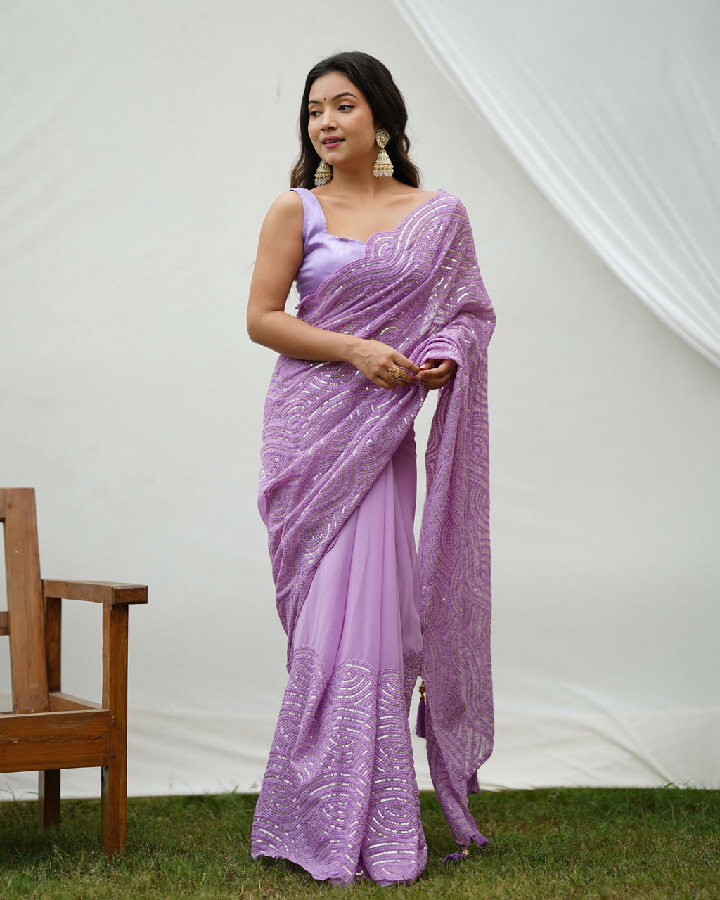 Vamsee Trending Sequins 1 Lavender Georgette Saree